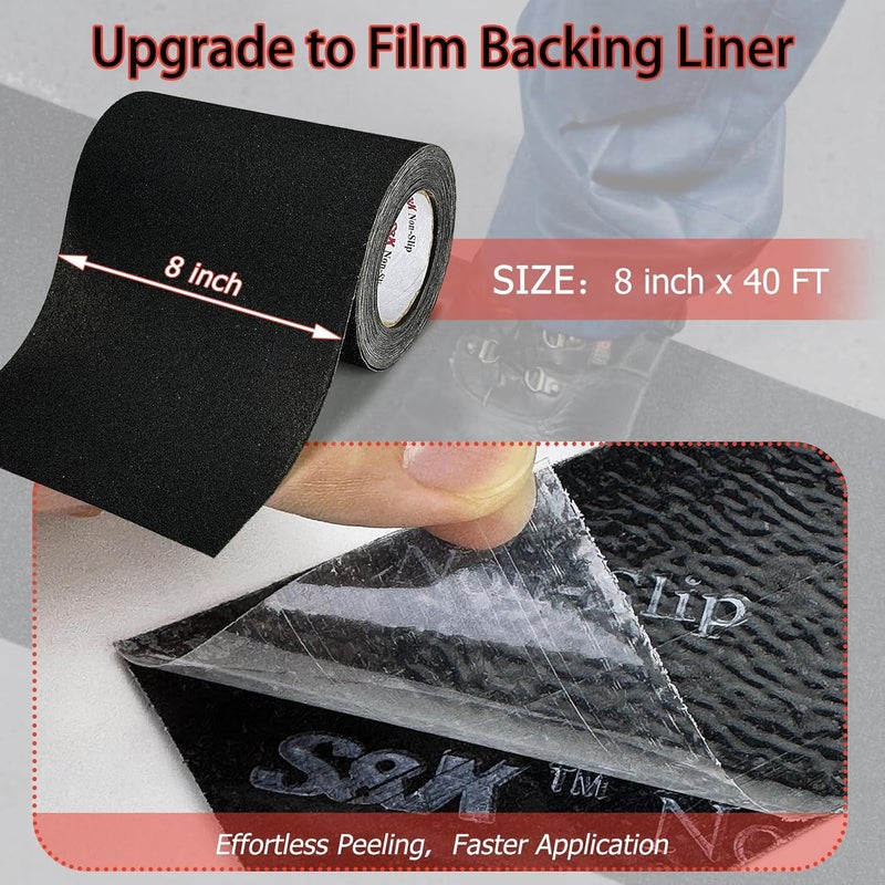 SX Anti Slip Tape 8 Inch x 40 Ft - Grip Tape for Stairs Waterproof, Non Skid Tape for Steps Outdoor Stair Treads Non-Slip Weather Resistant, Black - Image 2